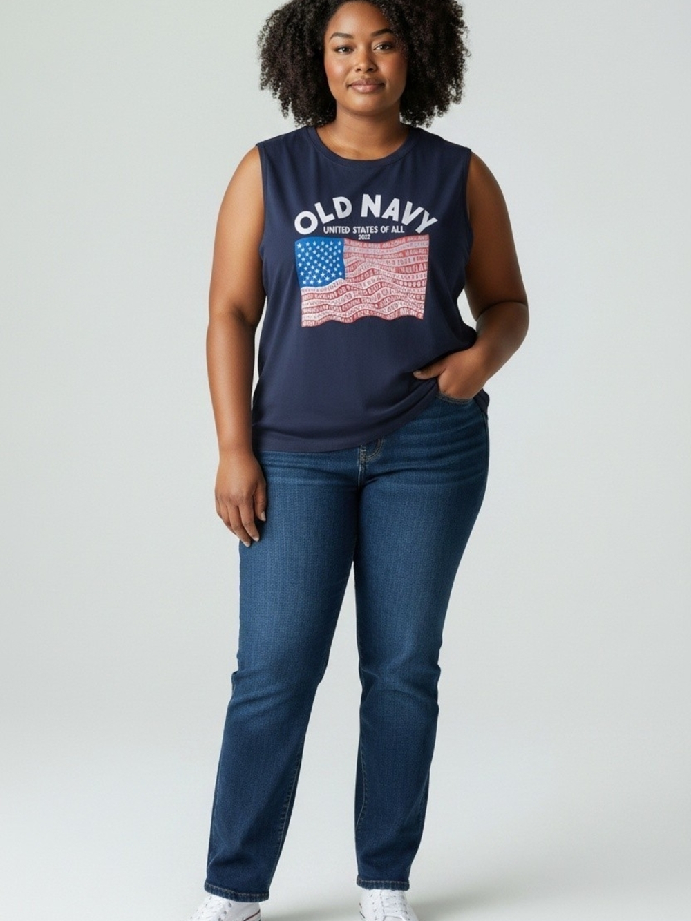 Old Navy Navy Sleeveless Graphic Tank Top - Women's